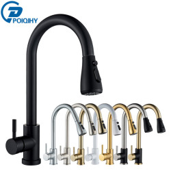 Matte Black Kitchen Tap Golden Mixer Tap Pull Out Deck Mounted Bathroom Sink Tap Hot Cold Water Mixers Stream Spray Head