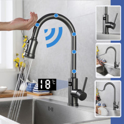 Smart Touch Kitchen Tap with Sensor Smart Water Taps Gun Gray Luxury Pull Out 360° Removable Cement Mixer Nozzle for Tap