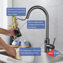 Smart Touch Kitchen Tap with Sensor Smart Water Taps Gun Gray Luxury Pull Out 360° Removable Cement Mixer Nozzle for Tap