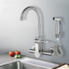 Wall Mount Kitchen Tap Stainless Steel Swivel Dual Hole Sink Tap with Bidet Sprayer Shower Head Cold Hot Water Mixer Taps