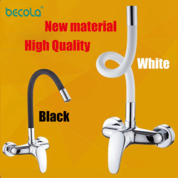 LANGYO Hot and cold wall Tap Kitchen sink mixer Double hole Tap Universal rotation Copper Tap Basin Wash hand basin tap