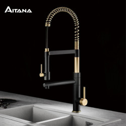 Luxury black brass kitchen Tap with magnetic suction Pull-Out design Two handles Dual control of hot and cold 2-function Tap