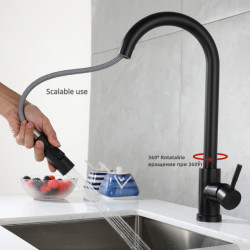 Xiaomi Black Kitchen Tap Two Function Single Handle Pull Out Mixer Hot and Cold Water Tap Deck Mounted Stream Sprayer Head