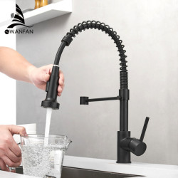 Kitchen Taps Brush Brass Taps for Kitchen Sink Single Lever Pull Out Spring Spout Mixers Tap Hot Cold Water Crane 9009