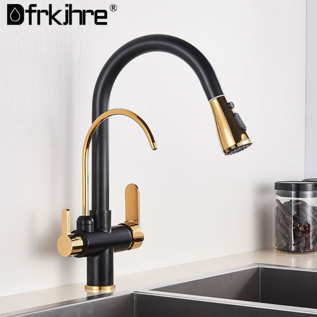 Filtered Crane For Kitchen Matte Black Pull Out Spray 360 Rotation Water Filter Tap Three Ways Sink Mixer Kitchen Tap