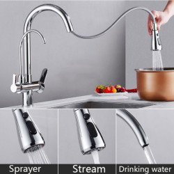 Filtered Crane For Kitchen Matte Black Pull Out Spray 360 Rotation Water Filter Tap Three Ways Sink Mixer Kitchen Tap