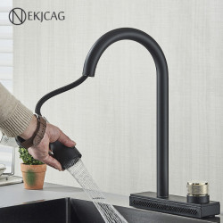 Gourmet Kitchen Tap Flexible Pull Out 3 Nozzle outlet Black Rotatable Rain Waterfall Sink Mixer Tap Cold and Hot Mixing Crane