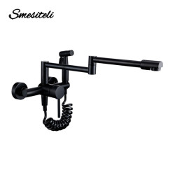 High Quality Solid Brass Deck Mounted With spray gun Double-Jointed Pot Filler Kitchen Sink Tap Cold OR heat Water Tap