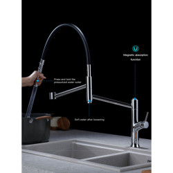 Chrome modern high-end brass kitchen Tap magnetic suction design single handle cold & hot dual-control 2-function sink Tap