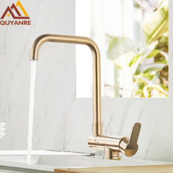 Quyanre Brushed Gold Inner Window Folding Kitchen Tap 360 Rotation Matte Black Lead Free Bathroom Sink Tap Mixer Tap