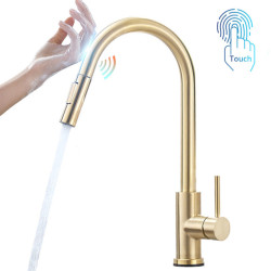 Sensor Kitchen Taps Brushed Gold Smart Touch Inductive Sensitive Tap Mixer Tap Single Handle Dual Outlet Water Modes 1005J