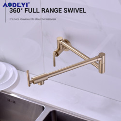 Pot Filler Tap Wall Mounted Foldable Kitchen Tap Single Cold Single Hole Sink Taps Rotate Folding Spout Brushed Gold SUS304