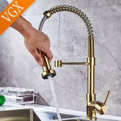 Pull Out Kitchen Sink Tap Stream Sprayer Kitchen Gourmet Tap Rotatable Basin Mixer Tap Hot Cold Crane Brass Black Gold