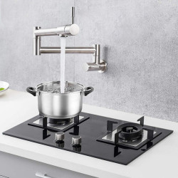 Pot Filler Tap Single Lever Rotate Folding Spout Bathroom Kitchen Tap Wall Mount Cold Water Sink Black/Brushed