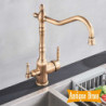 Antique Brass Kitchen Water Filter Tap Dual Spout Filter Tap Hot Cold Mixer Taps Water Purification Kitchen Tap