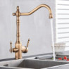 Antique Brass Kitchen Water Filter Tap Dual Spout Filter Tap Hot Cold Mixer Taps Water Purification Kitchen Tap