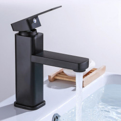 Black Tap Stainless Steel Waterfall Tap Mixed Tap Countertop Hot and cold mixed Water Bathroom Tap Square Single Hol