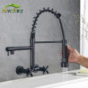 Black Chrome Gold Kitchen Fauce Pull Down Hot Cold Mixer Crane Tap 360 Rotation Swivel Dual Handle Holes Wall Mount Taps