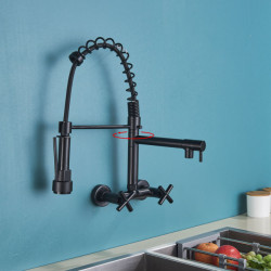 Black Chrome Gold Kitchen Fauce Pull Down Hot Cold Mixer Crane Tap 360 Rotation Swivel Dual Handle Holes Wall Mount Taps