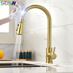 Smart Touch Kitchen Tap Three Function Pull Dow Sprayer Hot Cold Kitchen Mixer Tap Brushed Gold Touch Pull Out Kitchen Tap