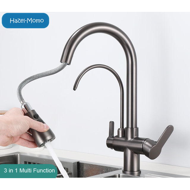 FreeShipping 3 in 1 Kitchen Tap Polished Grey Pull Down