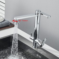 Chrome Kitchen Tap Filtered Pure Water Dual Handle Dual Spout Pure Hot Cold Water Mixer Taps Flexible Spout