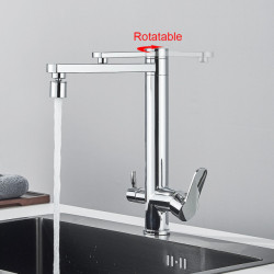 Chrome Kitchen Tap Filtered Pure Water Dual Handle Dual Spout Pure Hot Cold Water Mixer Taps Flexible Spout