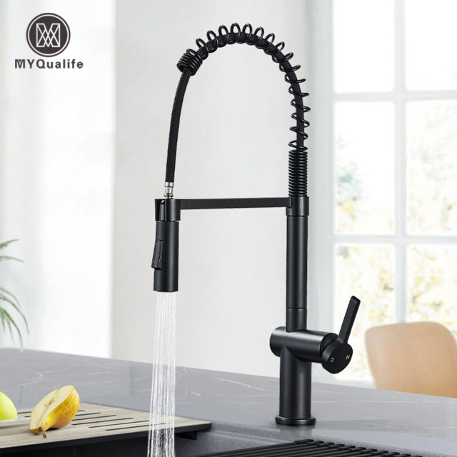 Black Pull Out Kitchen Sink Tap Two Model Stream Sprayer Nozzle Brass Material Hot Cold Wate Mixer Tap Deck Mounted