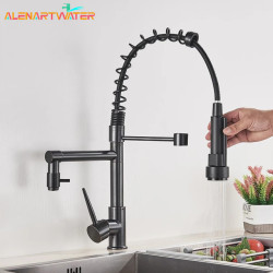 Spring Kitchen Tap Pull Out Sprayer Dual Spout Single Handle Hot Cold Water Mixer Tap Sink Tap 360 Rotation Kitchen Tap