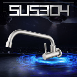 304 Stainless Steel Single Cold Wall Mounted Tap Kitchen Sink Swing Tap Hotel Single Cold Water Tap Swivel Spout Tap