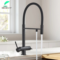 Filtered Kitchen Taps Dual Spout Filter Tap Mixer Pull Out Spray 360 Rotation Water Purification 3 Ways Sink Mixer Kitchen