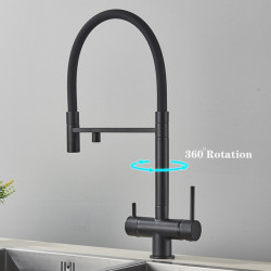 Filtered Kitchen Taps Dual Spout Filter Tap Mixer Pull Out Spray 360 Rotation Water Purification 3 Ways Sink Mixer Kitchen