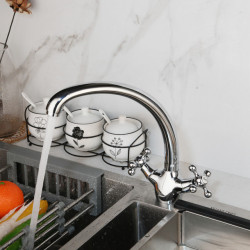 Kitchen Sink Tap 2 Handles Stainless Steel Kitchen Sink Taps Hot & Cold Water Mixer Tap 360 Swivel Chrome