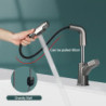 Gray Kitchen Sink Tap 360 Degree Rotating Pull Out Button Key Basin Tap Single Handle Hot Cold Mixer Tap