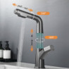 Gray Kitchen Sink Tap 360 Degree Rotating Pull Out Button Key Basin Tap Single Handle Hot Cold Mixer Tap