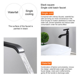 Bathroom Black Tap Waterfall 304 Stainless Steel Washbasin Single Cold Water Tap Bathroom Accessories Basin Handle Taps