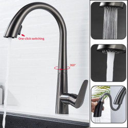 Kitchen Sink Tap Two Function Single Handle Pull Out Mixer Hot and Cold Water Taps Deck Mounted 360 Rotation Mixer Tap