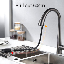 Kitchen Sink Tap Two Function Single Handle Pull Out Mixer Hot and Cold Water Taps Deck Mounted 360 Rotation Mixer Tap