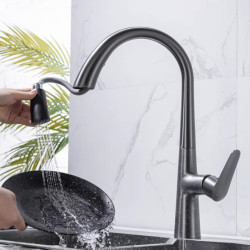 Gun Gray Pull-Out Kitchen Tap Cold And Hot Water Wash Vegetable Basin Sink Tap Rotating Telescopic Black