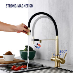 Brushed Gold Kitchen Tap Filter 360 Swivel Pure Water Tap for 3 Ways Kitchen Pull Out Purification Water Mixer Double Handle