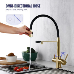 Brushed Gold Kitchen Tap Filter 360 Swivel Pure Water Tap for 3 Ways Kitchen Pull Out Purification Water Mixer Double Handle