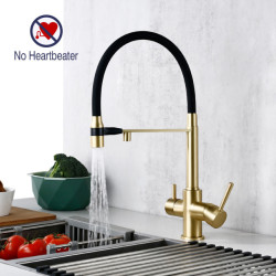 Brushed Gold Kitchen Tap Filter 360 Swivel Pure Water Tap for 3 Ways Kitchen Pull Out Purification Water Mixer Double Handle