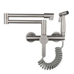 Folding Brass Kitchen Tap Brushed Bidet Spray Wall Mount Hot Cold Mixer Tap Bathroom Crane with