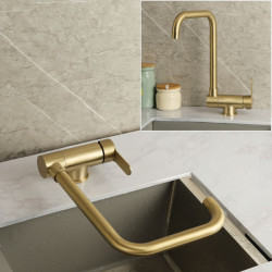 Brushed Gold Inner Window Free Folding Kitchen Tap 360 Degree Rotate Foldable Tap