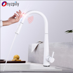 Sensor Kitchen Tap White Intelligent Touch Inductive Sensitive Tap Mixer Water Tap Single HandleDual Outlet Water