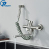 Brushed Nickel Wall Mounted Kitchen Tap Rotating Long Spout Kitchen Mixer Tap Bidet Spray Head Bathroom Kitchen Tap