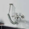 Brushed Nickel Wall Mounted Kitchen Tap Rotating Long Spout Kitchen Mixer Tap Bidet Spray Head Bathroom Kitchen Tap