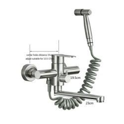 Brushed Nickel Wall Mounted Kitchen Tap Rotating Long Spout Kitchen Mixer Tap Bidet Spray Head Bathroom Kitchen Tap