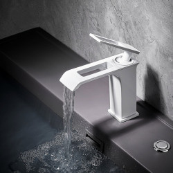 Modern Creativity Design Basin Tap White Brass Bathroom Sink Tap Single Handle Basin Taps Deck Wash Hot Cold Mixer Tap