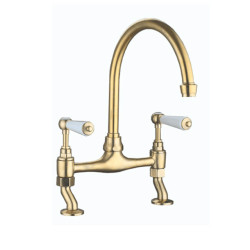 High Quality Bridge Double Handle Antique Luxury Brass Gold Kitchen Tap